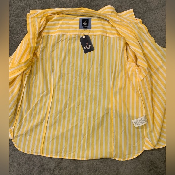 100% Cotton Nautica Jean Company Yellow Striped Button-Up Shirt - Picture 3 of 8